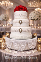 Load image into Gallery viewer, White Pearl Crystal Drape Wedding Cake Stand - Vintage Inspired cake stand White