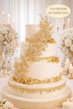 Load image into Gallery viewer, Gold Flower Cake Jewelery Rhinestone Wedding Cake Decoration