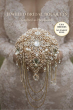 Load image into Gallery viewer, Gold Crystal Brooch Bridal Bouquet – Glam Art Deco Cascade, Handmade Luxury Wedding Bouquet