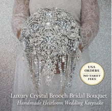 Load image into Gallery viewer, Wedding Bridal Bouquet Crystal Crystal Silver brides brooch Cascade Wedding Bouquet