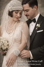 Load image into Gallery viewer, Vintage Crystal Bridal Wrist Cuff Bracelet – Art Deco Great Gatsby Wedding Jewelry, Ivory Pearl Rhinestone Bride Accessory