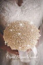 Load image into Gallery viewer, Champagne Crystal Bridal Bouquet, Gold Bling Wedding Bouquet, Luxury Sparkly Keepsake, Non Flower Glam Bride Bouquet