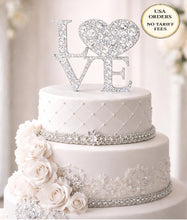 Load image into Gallery viewer, Swarovski Crystal LOVE Cake Topper, 6" Diamante Rhinestone Bling Engagement wedding cake topper