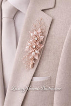 Load image into Gallery viewer, Rose Gold Crystal Bridal Bouquet, Luxury Wedding Bouquet, Metallic Bridal Flowers, Rhinestone Pearl Wedding Bouquet, Glam Bride Accessories