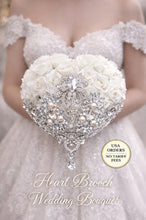 Load image into Gallery viewer, Heart shape brooch bouquet wedding flowers by Crystal wedding uk