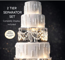 Load image into Gallery viewer, Crystal Chandelier Wedding Cake Separator – LED Tiered cake Stand, Set of 2 (6" & 8")