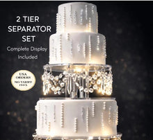 Load image into Gallery viewer, Crystal Chandelier Wedding Cake Separator – LED Tiered cake Stand, Set of 2 (6" & 8")