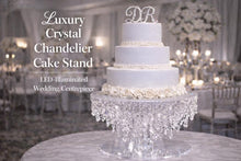 Load image into Gallery viewer, Crystal Chandelier Cake Stand – LED Illuminated Wedding Cake Centrepiece – Luxury Dessert Display