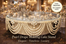 Load image into Gallery viewer, Pearl Drape Wedding Cake Stand, Crystal & Pearl Wedding Cake Display, Vintage Cake Riser bridal and Special Event Gatsby Vintage Cake holder