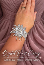 Load image into Gallery viewer, Vintage Inspired Crystal Rhinestone Wrist Corsage: Prom Bridesmaid, bride, mMothersWedding Jewellery Gift