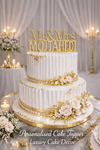 Load image into Gallery viewer, Personalised Swarovski Crystal Wedding Cake Topper – Mr & Mrs + Surname – Luxury Rhinestone Bling Wedding Decor