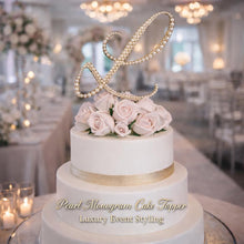 Load image into Gallery viewer, Pearl Initial Cake Topper: 5" Monogram Letter, Wedding Rhinestone Jewel