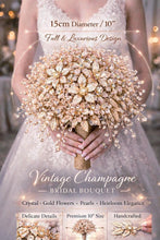 Load image into Gallery viewer, Champagne Bridal Bouquet Gold Wedding Bouquet Luxury Keepsake Flower Bouquet Pearl Bride Bouquet Gatsby 1920's style