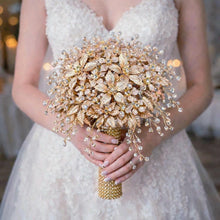 Load image into Gallery viewer, Champagne Bridal Bouquet Gold Wedding Bouquet Luxury Keepsake Flower Bouquet Pearl Bride Bouquet Gatsby 1920's style