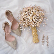 Load image into Gallery viewer, Champagne Bridal Bouquet Gold Wedding Bouquet Luxury Keepsake Flower Bouquet Pearl Bride Bouquet Gatsby 1920's style