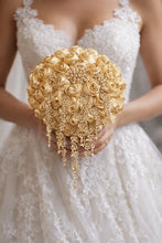 Load image into Gallery viewer, Trailing Brooch Bouquet: Silver Rhinestone Jewel Wedding Bouquet
