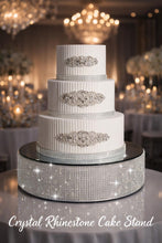 Load image into Gallery viewer, Crystal Rhinestone Cake Stand:Gold wedding cake base silver cake holder Diamante Mirror top