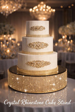 Load image into Gallery viewer, Crystal Rhinestone Cake Stand:Gold wedding cake base silver cake holder Diamante Mirror top