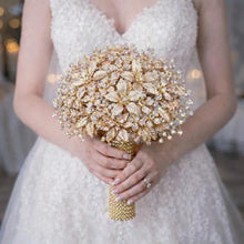 Load image into Gallery viewer, Champagne Bridal Bouquet Gold Wedding Bouquet Luxury Keepsake Flower Bouquet Pearl Bride Bouquet Gatsby 1920's style