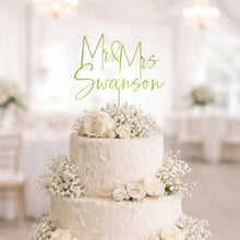 Load image into Gallery viewer, Gold Wedding cake topper, Personalized cake topper, Rustic wedding cake topper, Custom Mr Mrs topper, Anniversary Cake toppers, Wood topper