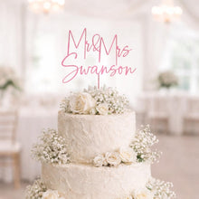 Load image into Gallery viewer, Gold Wedding cake topper, Personalized cake topper, Rustic wedding cake topper, Custom Mr Mrs topper, Anniversary Cake toppers, Wood topper