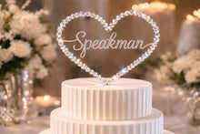 Load image into Gallery viewer, Personalised Wire Wedding Cake Topper Custom Surname , 6" Crystal Heart Wedding Decor
