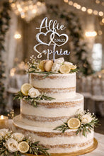 Load image into Gallery viewer, Personalized Wedding Cake Topper with date , Couples names Cake Toppers for Wedding, Rustic Wedding Cake Topper, Custom Wedding Cake Topper