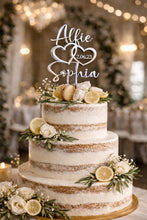 Load image into Gallery viewer, Personalized Wedding Cake Topper with date , Couples names Cake Toppers for Wedding, Rustic Wedding Cake Topper, Custom Wedding Cake Topper