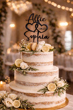 Load image into Gallery viewer, Personalized Wedding Cake Topper with date , Couples names Cake Toppers for Wedding, Rustic Wedding Cake Topper, Custom Wedding Cake Topper