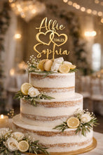 Load image into Gallery viewer, Personalized Wedding Cake Topper with date , Couples names Cake Toppers for Wedding, Rustic Wedding Cake Topper, Custom Wedding Cake Topper