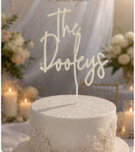 Load image into Gallery viewer, Personalized Crystal Wedding Cake Topper: Gold Rhinestone ' THE' - your Surname, Last name topper