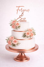 Load image into Gallery viewer, Personalized Rustic Topper, Boho Wedding cake Topper, Personalised wood cake decor, Engagment cake topper