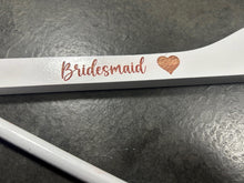 Load image into Gallery viewer, Personalised Wedding Hanger, Bride Hanger, Engraved Wooden Hanger, Bridesmaid Gift, Custom Wedding Dress Hanger, Name Role Date with hearts