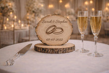 Load image into Gallery viewer, Personalised Rustic Wooden Wedding Cake Topper / Keepsake Log Slice