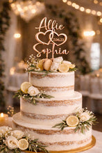 Load image into Gallery viewer, Personalized Wedding Cake Topper with date , Couples names Cake Toppers for Wedding, Rustic Wedding Cake Topper, Custom Wedding Cake Topper