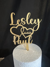 Load image into Gallery viewer, Personalized Wedding Cake Topper with date , Couples names Cake Toppers for Wedding, Rustic Wedding Cake Topper, Custom Wedding Cake Topper