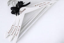 Load image into Gallery viewer, Personalised Wedding Hanger, Bride Hanger, Engraved Wooden Hanger, Bridesmaid Gift, Custom Wedding Dress Hanger, Name Role Date with hearts