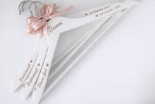 Load image into Gallery viewer, Personalised Wedding Hanger, Bride Hanger, Engraved Wooden Hanger, Bridesmaid Gift, Custom Wedding Dress Hanger, Name Role Date with hearts