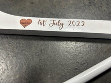 Load image into Gallery viewer, Personalised Wedding Hanger, Bride Hanger, Engraved Wooden Hanger, Bridesmaid Gift, Custom Wedding Dress Hanger, Name Role Date with hearts