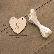 Load image into Gallery viewer, Wooden Wedding Sign Bunting Rustic Heart Garland, Top table, Cards, Dessert cart OR Any personalisation