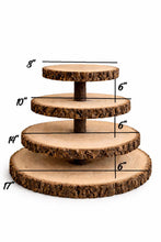 Load image into Gallery viewer, Personalized Wood Slice Cake Stand,3 Tier Engraved Rustic Stand 4 tier Wedding stand, Personalised log cupcake stand 5 tier Dessert Display
