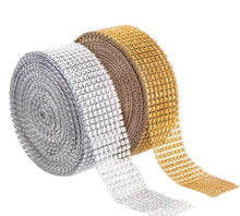 Load image into Gallery viewer, Crystal Effect Trim, 8 rows Diamanté Ribbon, 40mm wide , rhinestone Wedding Decoration, cut to any size