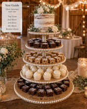 Load image into Gallery viewer, Personalised Rustic Wedding Cupcake Stand, Boho Pearl Dessert Tower, MDF Cake Party Centerpiece