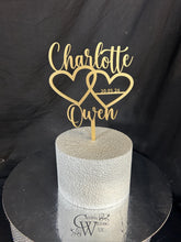Load image into Gallery viewer, Personalized Wedding Cake Topper with date , Couples names Cake Toppers for Wedding, Rustic Wedding Cake Topper, Custom Wedding Cake Topper