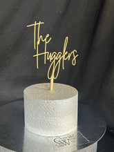 Load image into Gallery viewer, Personalised Cake Topper, Custom Surname Topper, Rustic Wood Last Name topper, Wooden Cake Decoration, Bride and Groom Cake Topper