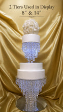 Load image into Gallery viewer, Crystal Chandelier Cake Stand with LED Lights, Luxury Wedding Cake Display, Glass Crystal Cake Riser, Round Wedding Cake Holder