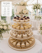 Load image into Gallery viewer, Personalised Rustic Wedding Cupcake Stand, Boho Pearl Dessert Tower, MDF Cake Party Centerpiece