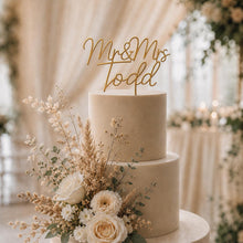 Load image into Gallery viewer, Personalised Cake Topper, Custom Surname Topper, Rustic Wood Last Name topper, Wooden Cake Decoration, Bride and Groom Cake Topper