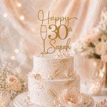 Load image into Gallery viewer, Personalised Wooden Birthday Cake Topper, Custom Name Age Party Decoration, Milestone Birthday Topper, 30th 40th 50th 60th Gift