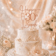 Load image into Gallery viewer, Personalised Wooden Birthday Cake Topper, Custom Name Age Party Decoration, Milestone Birthday Topper, 30th 40th 50th 60th Gift